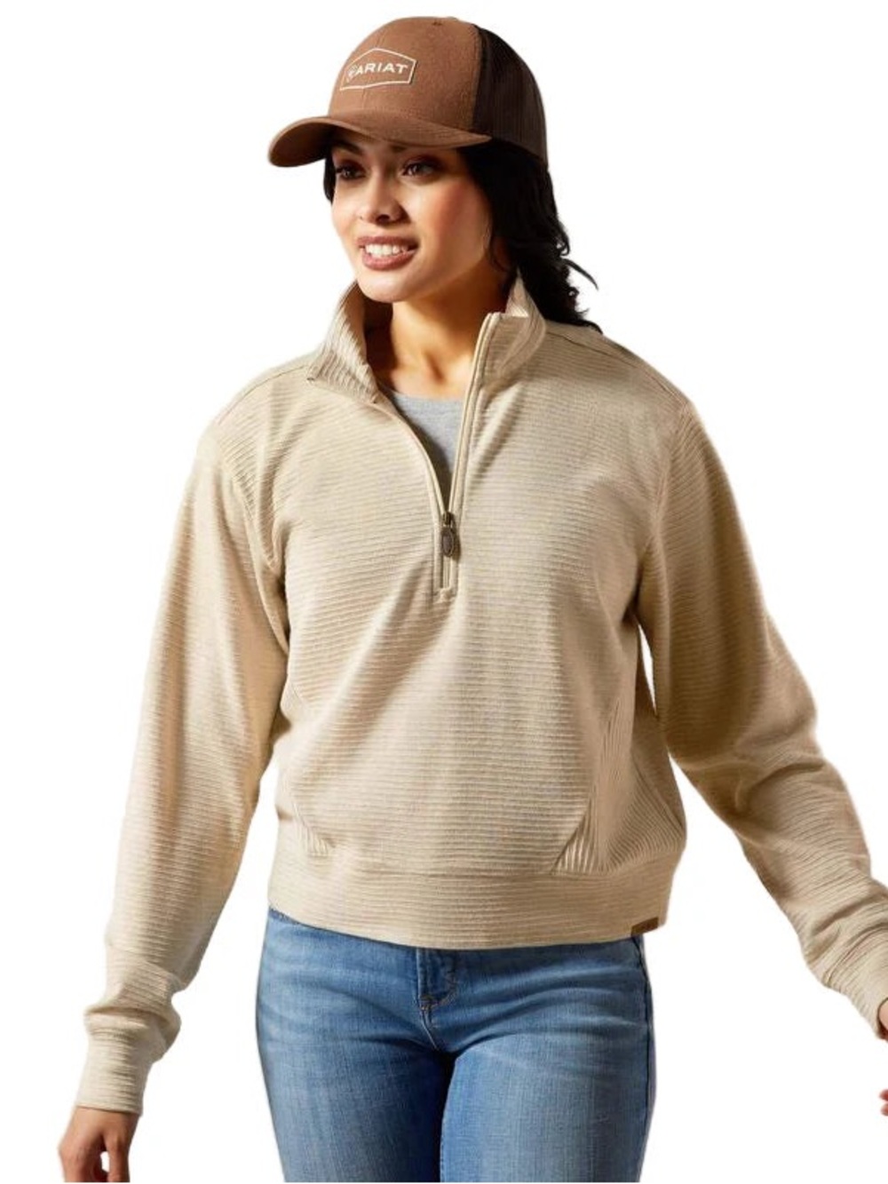 Ariat Women’s High Noon 1/2 Zip Pullover Oatmeal Heather Medium